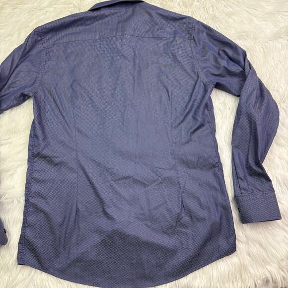 ETON Men's Slim Fit Dress Shirt Blue White Dot Size XL Long Sleeve Designer - Picture 10 of 10